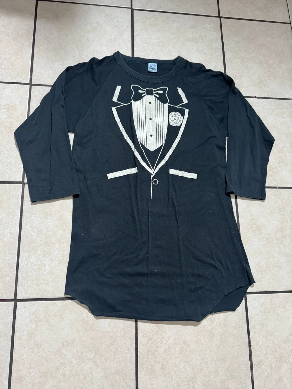 Kids Black Long-Sleeve Tuxedo Graphic Tee